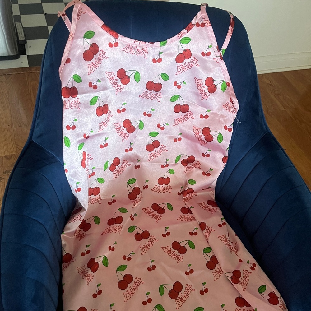 Medium Y2K slip short dress - pink with red cherries. Cute and vintage 2000s